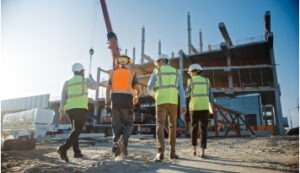 group of four construction workers